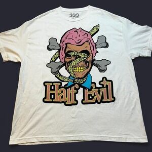 333 Half Evil skull cross bones punk streetwear double sided tshirt 2XL